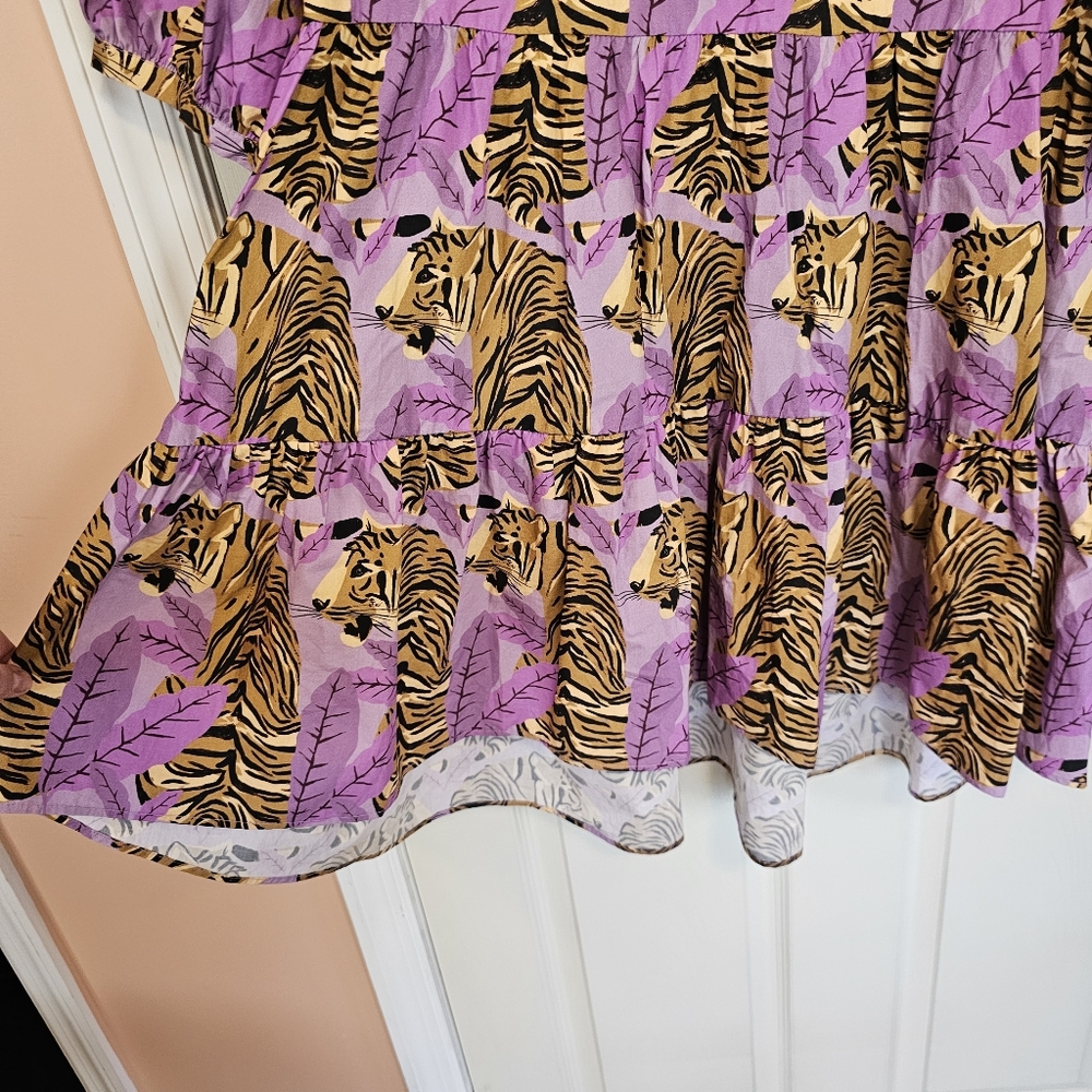 FARM Rio Tiger Leaves Lavender Puff Sleeve Mini Dress - Picture 10 of 12